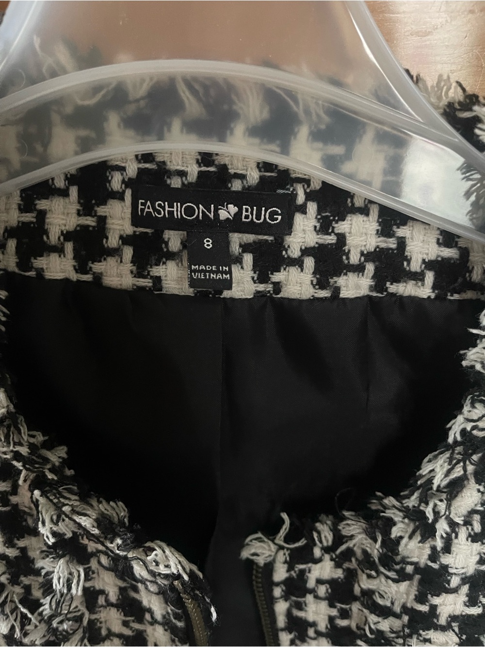 Fashion Bug Black & White Houndstooth Cropped Bouclé Jacket - Picture 2 of 3